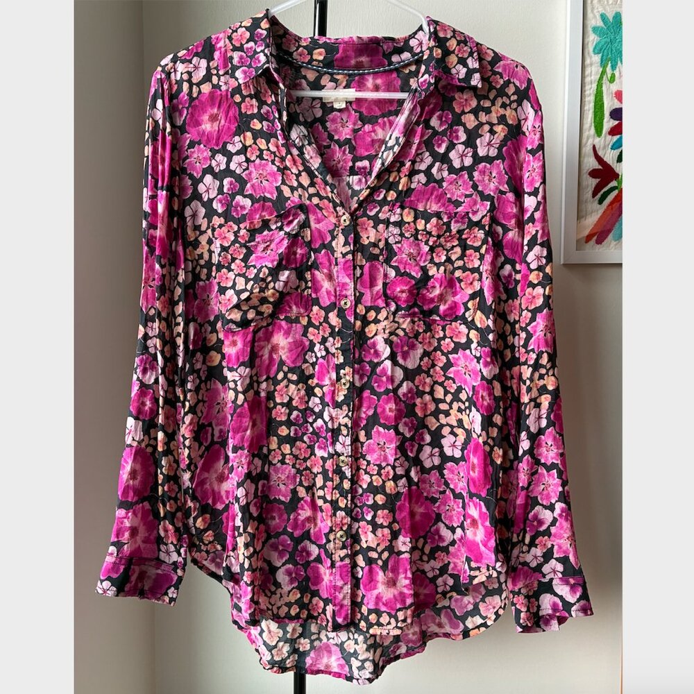 Anthropologie Pilcro Pink Floral Lightweight Button Down - Size S